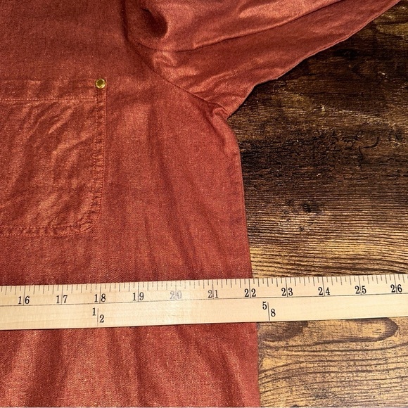 Ellen Tracy Top Womens Large Orange Metallic Linen Rayon Roll Tab Copper Tunic - Picture 11 of 11